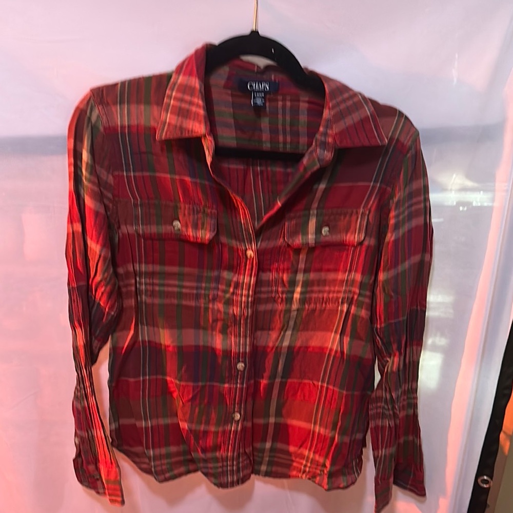 Chaps Red Plaid Button Down Shirt